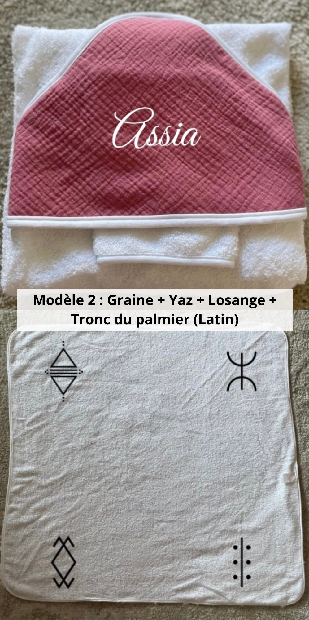 Cape de bain gaze de coton avec gant rose cerise